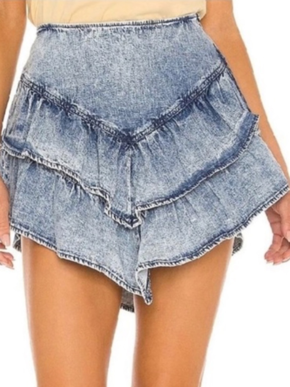MOTHER Denim Ruffle Mini Skirt Acid Wash 100% Cotton SZ 31